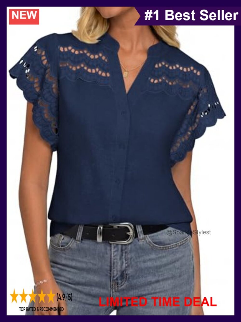 Womens Cotton Linen Eyelet Blouse V Neck Button Down Flowy Beach Top